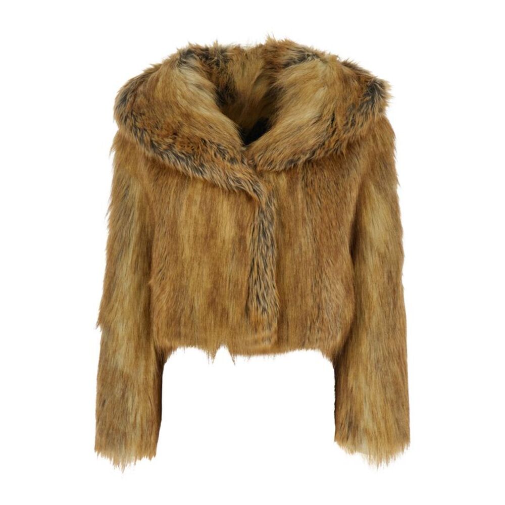 Bb Couture Women Brown Fur Coat With Hood And Front Fastening In Faux Fur Woman